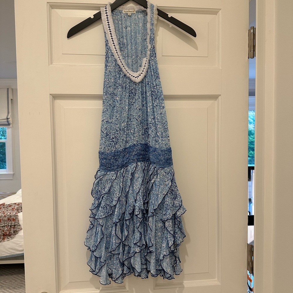 Poupette St. Barth Light Blue Ruffled Maxi Dress